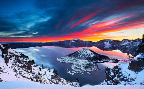 Poster Pemandangan Gunung crater lake national park cascade mountains hd WPS