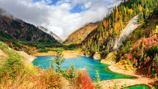 poster gunung Autumn Mountains Lake China Parks Jiuzhaigou park 1Z