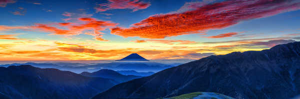 poster gunung mount fuji mountains sunset landscape panorama 4k 8k WPS