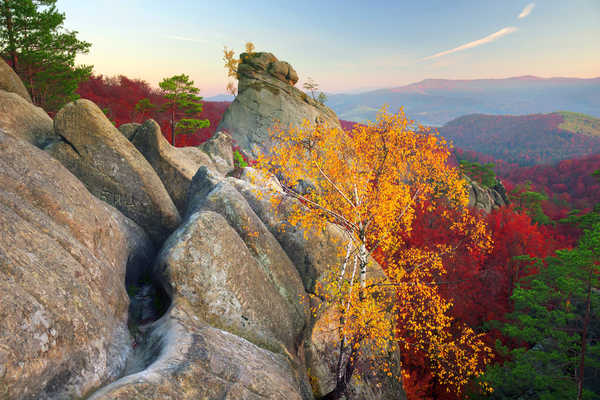 Poster Pemandangan Gunung Ukraine Mountains Autumn Forests Dovbush Rocks 1Z