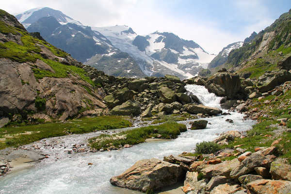 Poster Pemandangan Gunung Mountains Stones Switzerland Susten Pass Stream 1Z