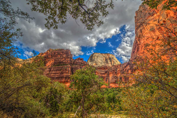 Poster Pemandangan Gunung USA Zion National Park Mountains Parks HDR Clouds 1Z