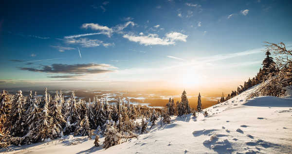 Poster Pemandangan Gunung Mountains Winter Scenery Sky Snow Trees Sun Spruce 1Z