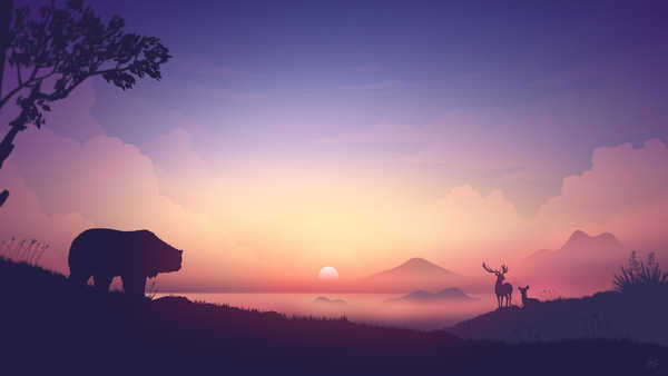 Poster Pemandangan Gunung sunrise morning bear mountains foggy silhouette hd 4k 8k WPS