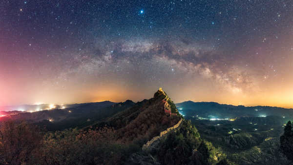 poster pemandangan alam gunung Mountains Sky Stars The Great Wall of China 1Z