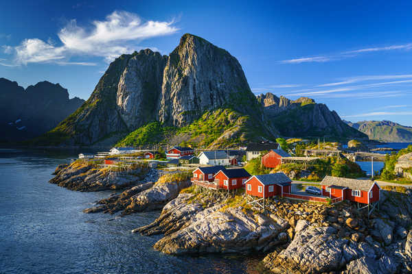 Poster Pemandangan Gunung Norway Mountains Lofoten Houses Crag 1Z