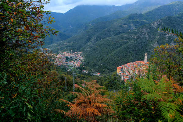 poster pegunungan Italy Liguria Mountains Houses Forests Pigna 1Z