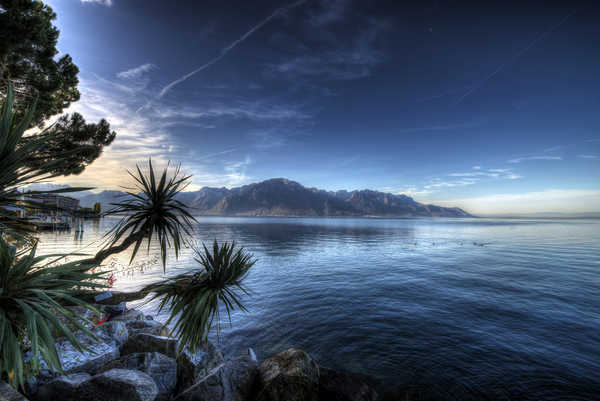 poster pegunungan Switzerland Lake Stones Sky Mountains Montreux 1Z