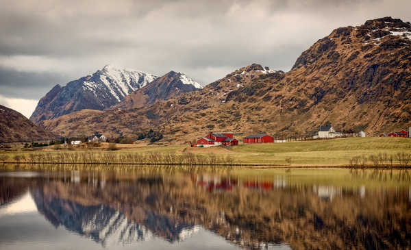 poster pemandangan alam gunung Norway Lofoten Mountains Houses Coast 1Z