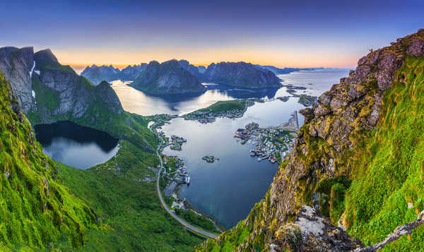 poster gunung Norway Mountains Lofoten Sea Reinebringen Reine 1Z