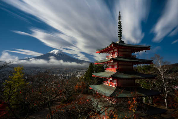 poster pegunungan Mountains Mount Fuji Pagodas Japan Clouds 1Z