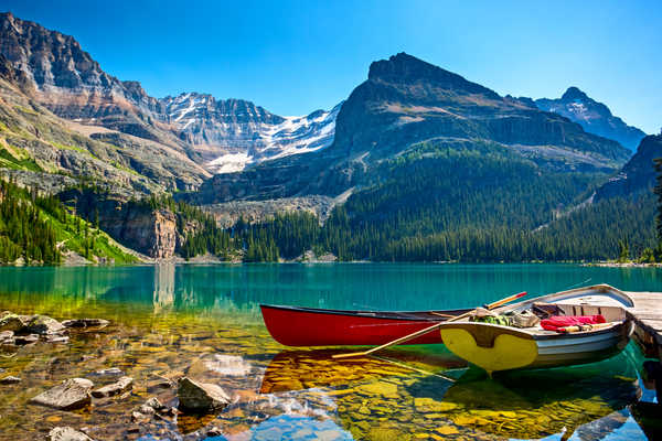 poster pemandangan alam gunung Canada Parks Mountains Lake Boats Stones Scenery 1Z