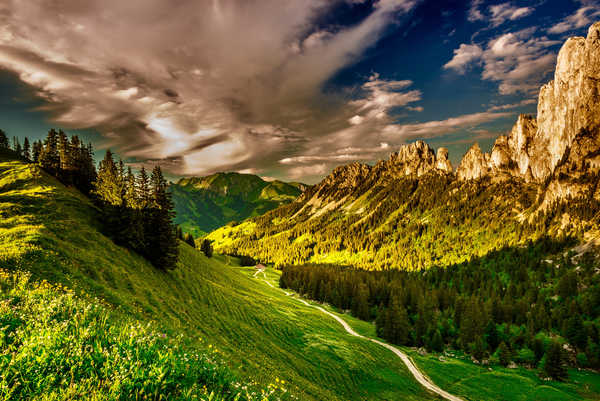 poster pegunungan Switzerland Scenery Mountains Forests Sky Kanton 1Z