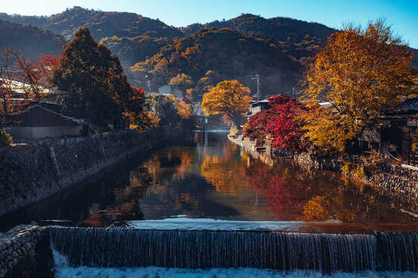 Poster Pemandangan Gunung Japan Kyoto Autumn Mountains Waterfalls Arashiyama 1Z