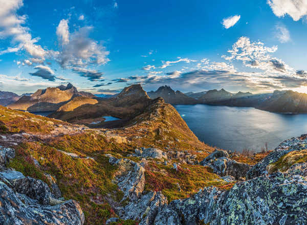 poster gunung Norway Mountains Lake Sky Senja Island Clouds 1Z