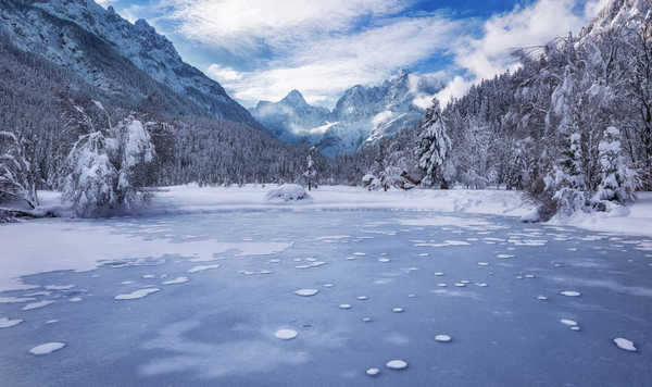 Poster Pemandangan Gunung Scenery Mountains Forests Winter Lake Slovenia 1Z