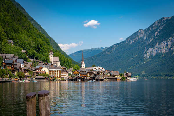 poster pemandangan alam gunung Austria Hallstatt Lake Mountains Houses Lake 1Z