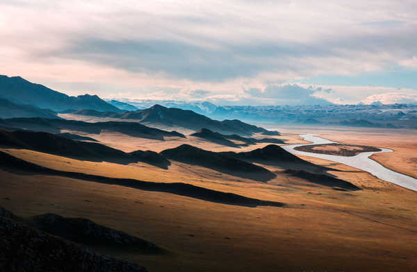 poster pegunungan Cloud Hill Landscape Mountain River Sand Earth Landscape APC