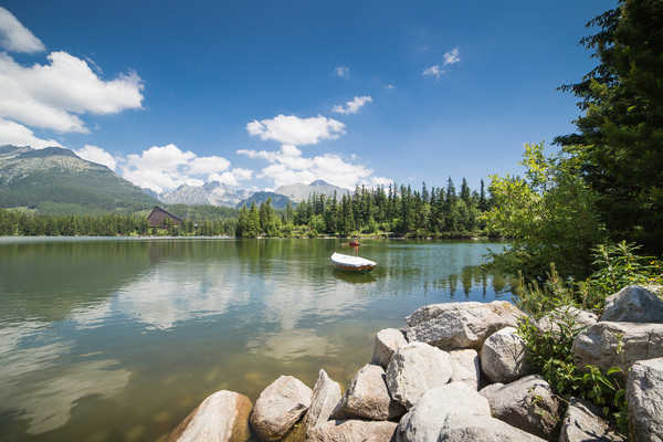 poster gunung Slovakia Stones Lake Boats Tatras Mountains 1Z