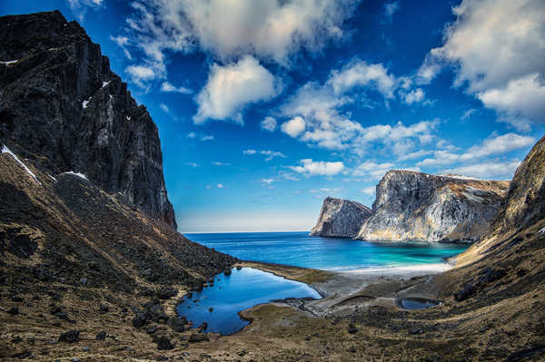 poster gunung Mountains Coast Sky Norway Lofoten Vestervika 1Z