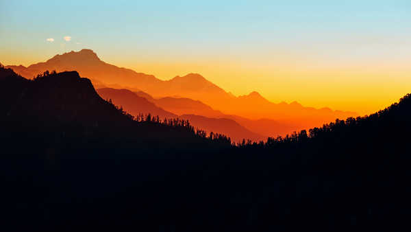 poster gunung Mountain Silhouette Sunset Mountains Mountain6 APC