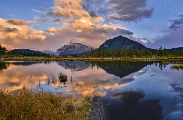 Poster Pemandangan Gunung Canada Parks Mountains Lake Evening Scenery Banff 1Z