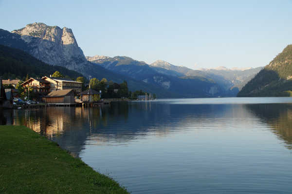 poster pegunungan Austria Summer Mountains Lake Grundlsee Alps Crag 1Z