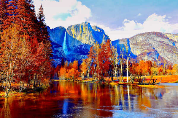 poster gunung Fall Foliage Lake Mountain Pond Tree Earth Fall APC