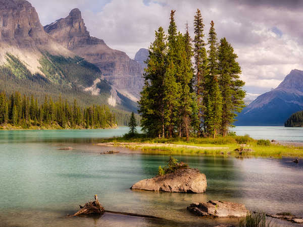 poster gunung Canada Parks Mountains Lake Stones Scenery Jasper 1Z 002