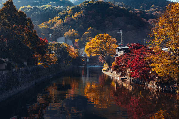 poster pegunungan Japan Kyoto Autumn Mountains Arashiyama Canal 1Z