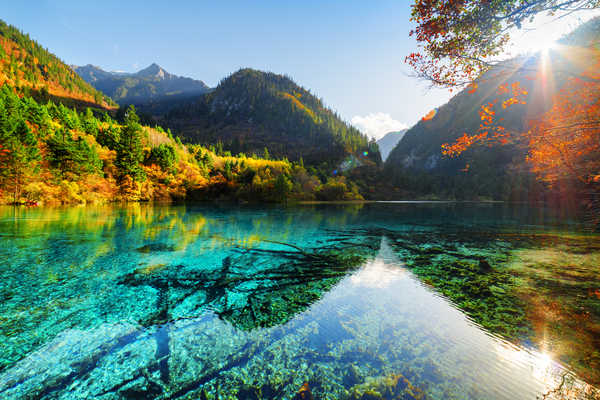 poster pemandangan alam gunung China Jiuzhaigou park Parks Lake Mountains Autumn 1Z