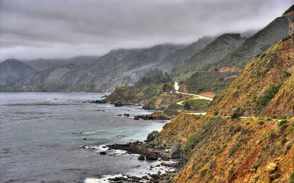 poster pegunungan California Cloud Coastline Mountain Road Earth Coastline APC