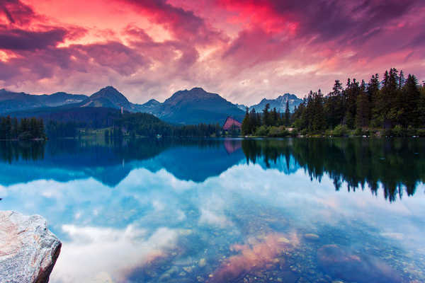 Poster Pemandangan Gunung lake mountains reflections tatra national park slovakia WPS