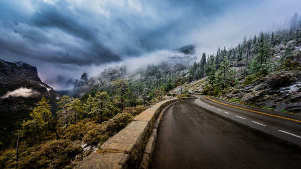 poster pemandangan alam gunung Roads Mountains USA Scenery Sierra Nevada Clouds 1Z