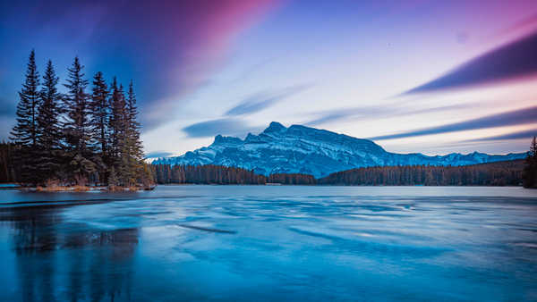 poster pemandangan alam gunung banff national park mountain pink sky landscape canada 4k 5k WPS