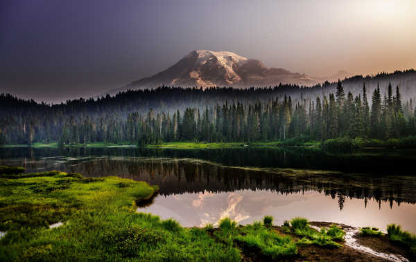 poster pegunungan Forest Lake Mountain Nature Reflection Earth Reflection3 APC