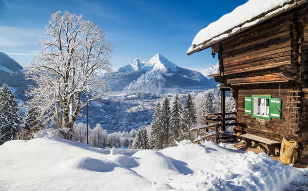 poster pemandangan alam gunung Winter Mountains Houses 1Z