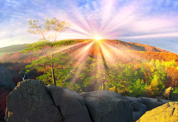 poster gunung Ukraine Autumn Mountains Stones Zakarpattia Sun 1Z