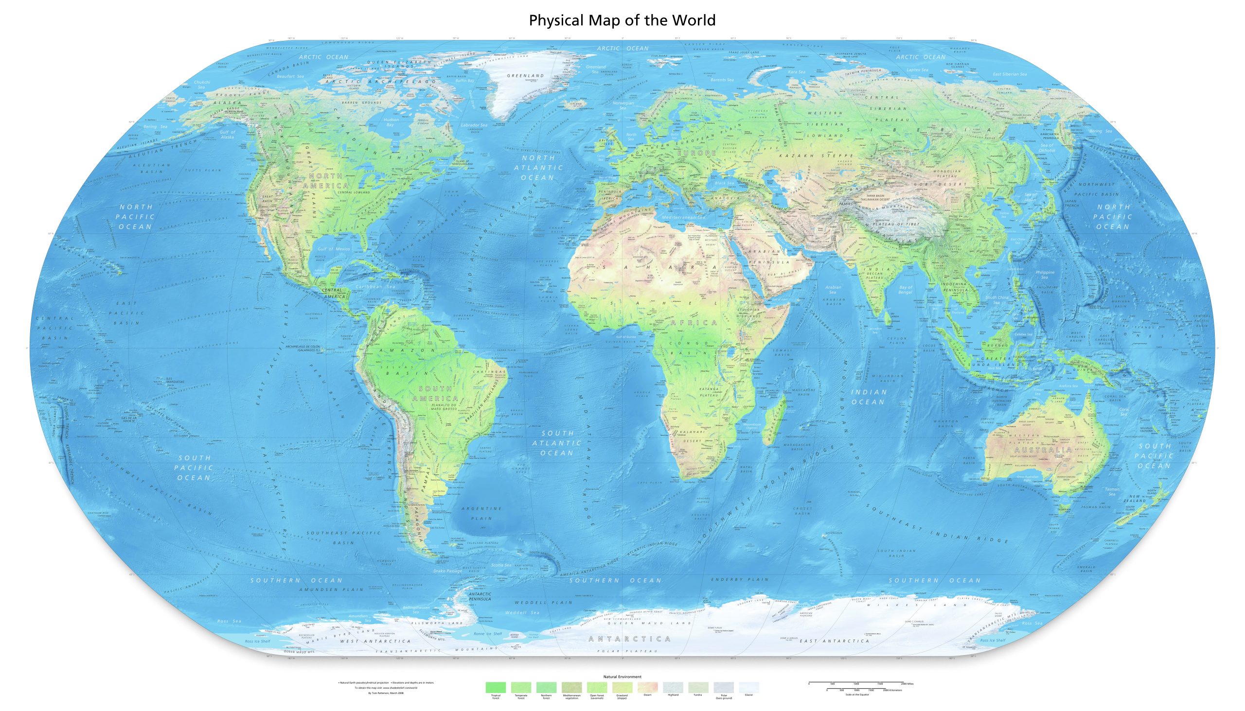 Peta Dunia World Physical 2008