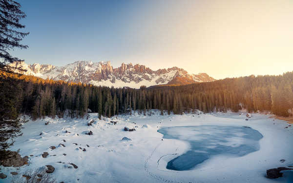 poster gunung dolomites mountains winter forest italy WPS