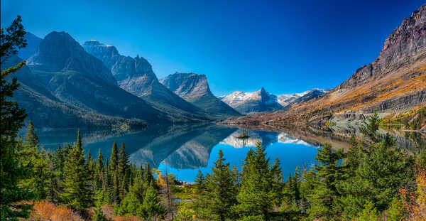 poster pemandangan alam gunung USA Parks Mountains Lake Scenery St Mary Lake 1Z