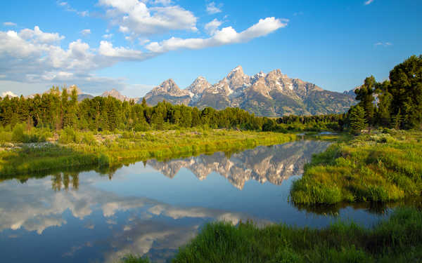 poster pemandangan alam gunung mountains beaver ponds tetons morning 4k WPS