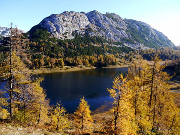 poster gunung Austria Autumn Mountains Lake Tauplitz Styria 1Z