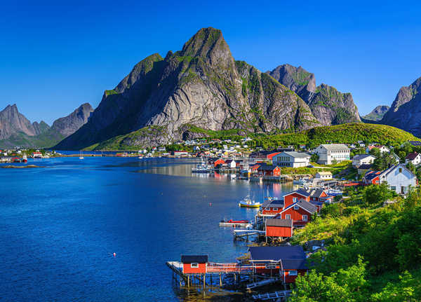 poster pemandangan alam gunung Mountains Lofoten Norway Coast Houses 1Z