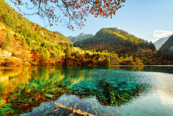 poster gunung Jiuzhaigou park China Parks Mountains Autumn Lake 1Z 002