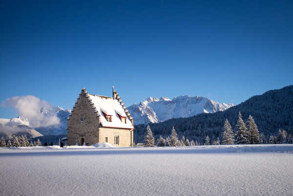 poster pemandangan alam gunung Germany Winter Mountains Houses Forests Sky 1Z