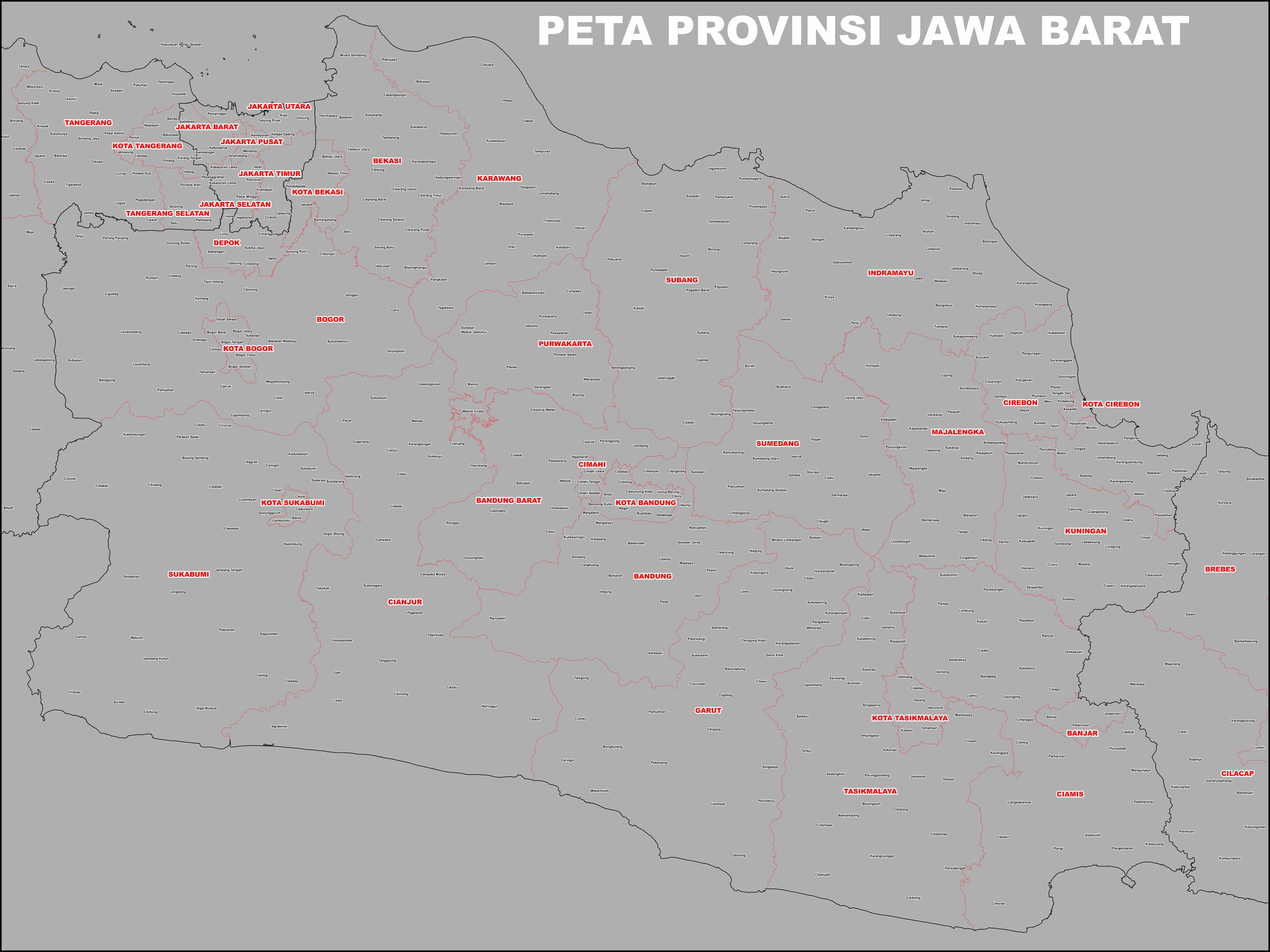 Peta Batas Provinsi, Kabupaten dan kota di Jawa Barat